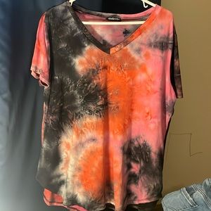 HEIMISH USA- Tie-Dye Short Sleeve V-Neck Top